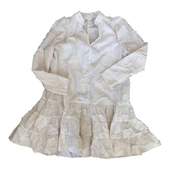 H&M‎ Exclusive Cream Jacquard Weave Boho Ruffle Tiered Babydoll Midi Dress S - Picture 9 of 13